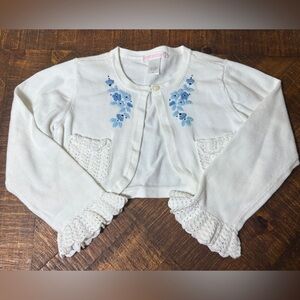 Janie & Jack 4T White Embroidered Blue Floral Sweater